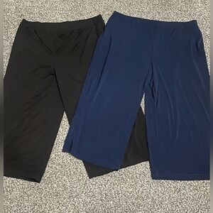 New Susan Graver Black and Blue Liquid Knit Pull On Wide Leg Crop Pants Set M